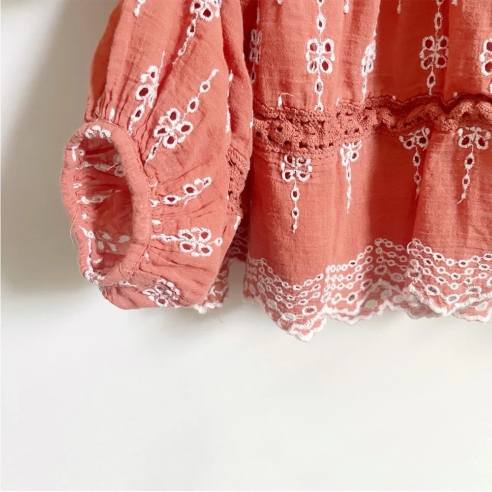 American Eagle blouse dusty red embroidered boho peasant oversized crochet - Picture 5 of 9